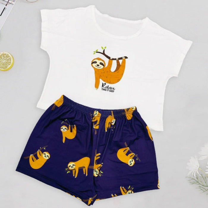 Two Pieces Pajama Set Cute Abstract Print Shorts Sleepwear