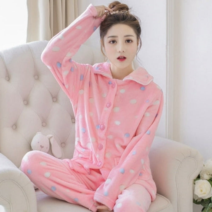 Flannel 2 Piece Winter Wear Pajama Set For Women