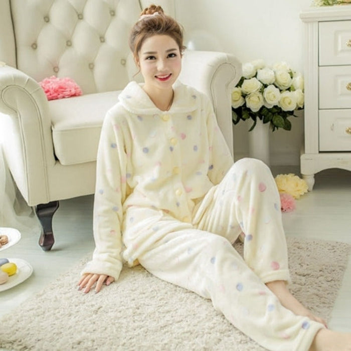 Flannel 2 Piece Winter Wear Pajama Set For Women