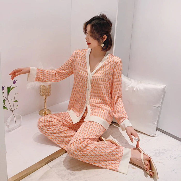 Women's Pajamas Set V Neck Design