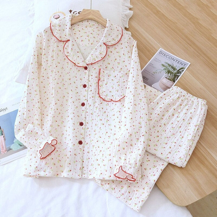 Small Floral Cotton Crepe Pajamas Set For Women