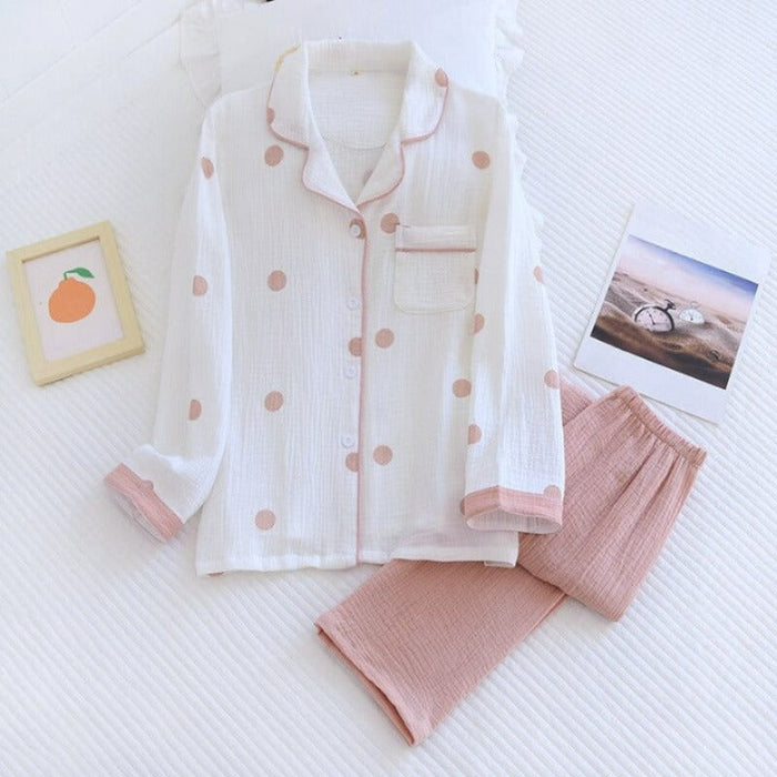 Polka Dot Cotton Crepe Pajama Set