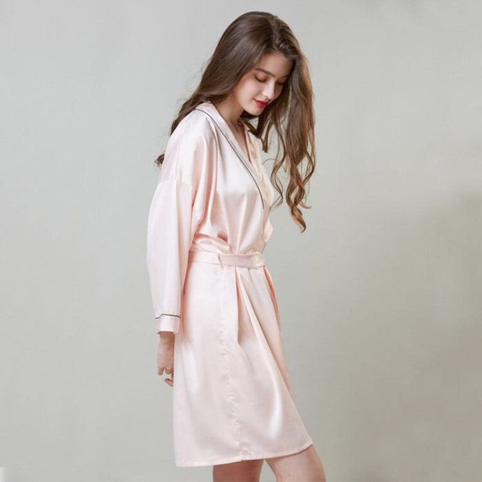 Long Women Silk Satin Robe