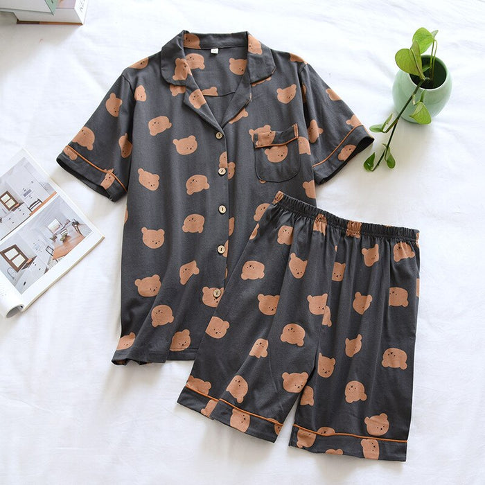 Ladies Knitted Cartoon Printed Shorts Set